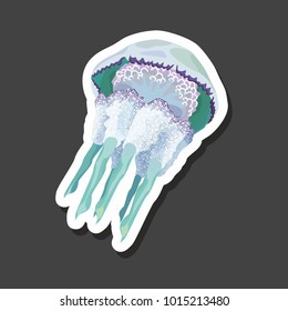 vector illustration with sticker of jellyfish