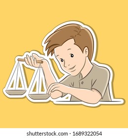 Vector Illustration of Sticker of Libra Zodiac Sign isolated on a Yellow background