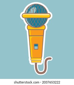 vector illustration. sticker, microphone, icon, subject Notes and music melodies. Flat Cartoon Style Is Suitable for Web landing page, Banner, Flyer, Sticker, Wallpaper, Postcard, Background