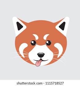vector illustration of sticker with naughty muzzle of little red Panda with tongue