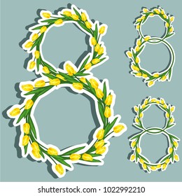 Vector illustration sticker on March 8 from tulips