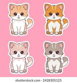 Vector illustration of a sticker pack of cartoon kawii cats, with various cute expressions, perfect for business label stickers, etc