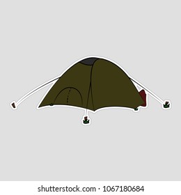 Vector illustration of a sticker ready for printing in a flat style. Delivered a small tourist tent.