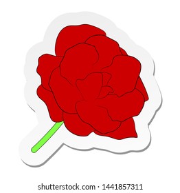 Vector illustration, sticker of red Gloxinia flower in flat cartoon style isolated on white background