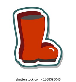 Vector illustration, sticker, sticker. Red rubber boots for a walk in the rain, gardening and fishing trips. Used in design.