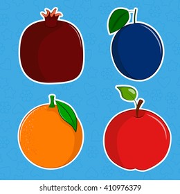 Vector illustration sticker set of fruit isolated on blue background.