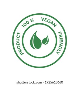 Ilustración vectorial de la pegatina o sello que dice que el producto es 100% vegano amigable. cuidado de la salud, concepto de animales de amor.
