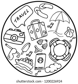 Vector illustration. Sticker summer vacation pattern. Painted in hand