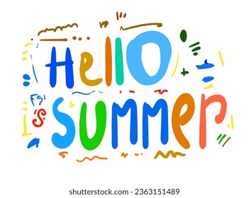 Vector illustration of the sticker text 'hello summer' ornament abstract.