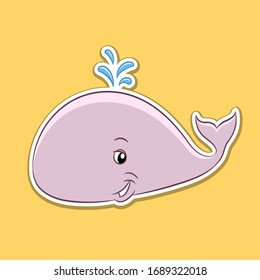 Vector Illustration of Sticker of Whale Cartoon on a Yellow Background