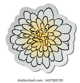 Vector illustration, sticker of white aster flower in flat cartoon style isolated on white background