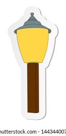 Vector illustration, sticker of yellow streetlight in flat cartoon style isolated on white background