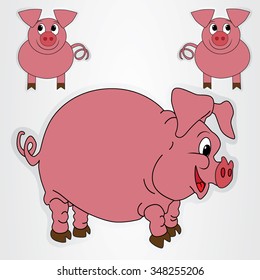 Vector illustration of the stickers with cartoon pigs.