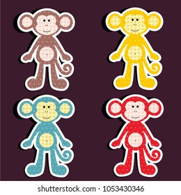 Vector illustration stickers of a cute textile monkey