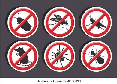 Vector illustration of a stickers set of isolated -  No vermin Sign