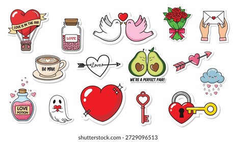 Conjunto de pegatinas de Ilustración vectorial elemento de día de San Valentín sobre fondo blanco