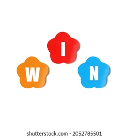 Vector Illustration, Stickers with WIN letters, Winning Concept, Colourful Paper Stickers.
