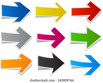 Vector illustration of sticky collection of paper arrows. Eps10.