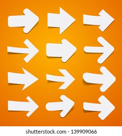 Vector illustration of sticky collection of white paper arrows. Eps10.  