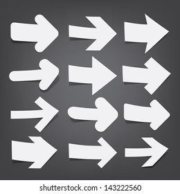 Vector illustration of sticky collection of white paper arrows. Eps10.