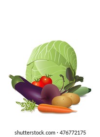 Vector Illustration. Still life of bright ripe vegetables on a white background.