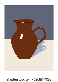 Ilustración vectorial de la vida de la jarra marrón, decoración interior