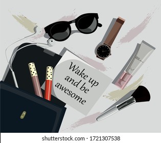 Vector illustration still life of fashion items fashion bag glasses watch
