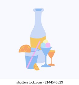 Vector illustration of still life with summer drinks and ice cream.