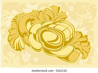 Vector illustration of still-life with meat and vegetables