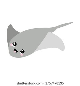 Vector illustration of a stingray with a cute face. Simple, flat kawaii style. svg