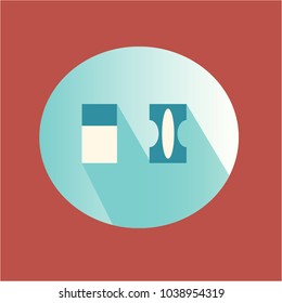 Vector illustration. A stitch and a sharpener on a red and blue gradient background. School, office.