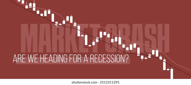 Ilustração vetorial da queda do mercado de ações em 2024. Fundo vermelho com gráfico de castiçal.