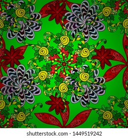 Vector illustration. - stock. Seamless Cute fabric pattern. Abstract doodles pattern. It can be used on mug prints, baby apparels, wallpaper, wrapping boxes etc. Pattern green, red and black on colors