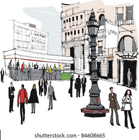 Vector illustration of Stockholm city street scene