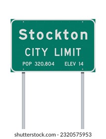 Vector illustration of the Stockton (California) City Limit green road sign on metallic posts