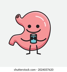 Vector Illustration of Stomach Character with cute face and simple body line drawing on isolated background