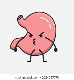 Vector Illustration of Stomach Character with cute face and simple body line drawing on isolated background