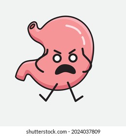 Vector Illustration of Stomach Character with cute face and simple body line drawing on isolated background