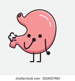 Vector Illustration of Stomach Character with cute face and simple body line drawing on isolated background