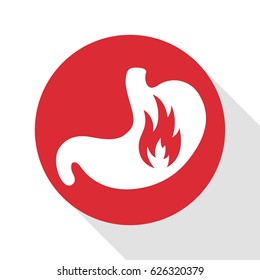 Vector Illustration of a Stomach with Fire. Heartburn Icon.