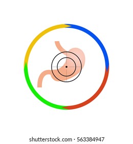 Vector illustration. Stomach at gunpoint. Outline circle of four colors. 