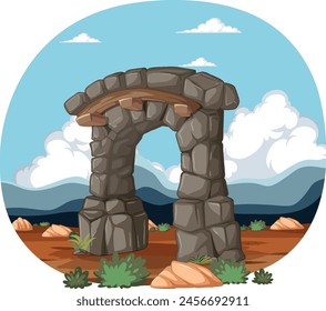 Vector illustration of a stone arch in a desert.