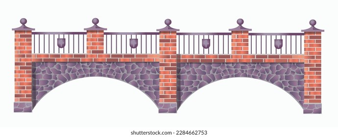 Vector illustration of a stone bridge with a cast-iron fence on a white background