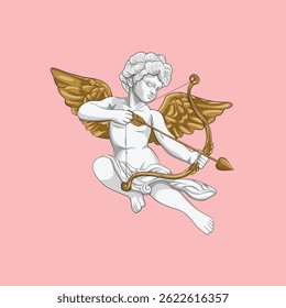ilustração vetorial do cupido Pedra mirando seta de amor dourado