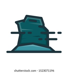 Vector illustration of stone icon. natural abstract brick in dark green isolated white background, dashed style. color can be edited.