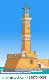 Vector illustration of stone lighthouse in Chania, Greece.