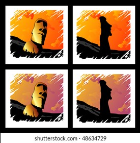 Vector illustration stone statue (Moai) on Easter Island