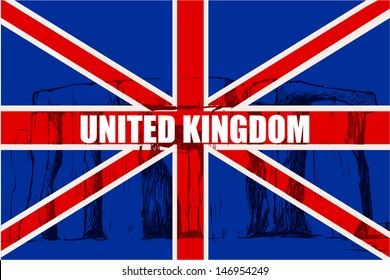 vector illustration of stonehenge against Unite Kingdom flag background