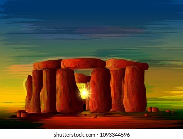 vector illustration of Stonehenge world famous historical monument of Wiltshire, England