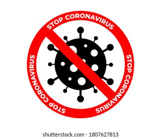 Ilustración vectorial del ícono del virus de la corona de parada con signo rojo prohibido, sin símbolo, Covid-19, 2019-nCoV Novel Coronavirus, detener el concepto del coronavirus.